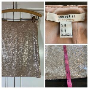 Forever21‎ Bodycon Mini Skirt Medium All Over Sequins Rose Gold Stretch READ